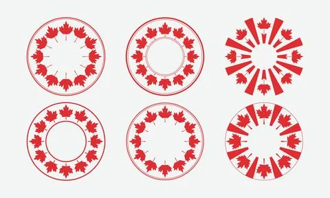 Maple Leaf Badge Set – Canada Stamp and Emblem Collection Vector 스톡 일러스트