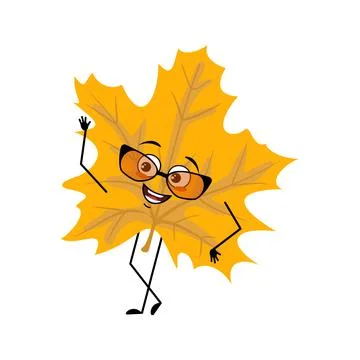 Maple leaf character with glasses and joyful emotions Stock Illustration