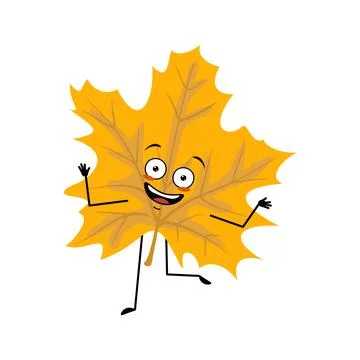 Maple leaf character with happy emotions Stock Illustration