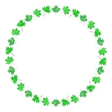 Maple leaf circle frame. Green abstract round border. Spring leaves made by c Illustrazione stock