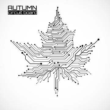 Maple leaf with circuit board, technological style for your design Stock Illustration