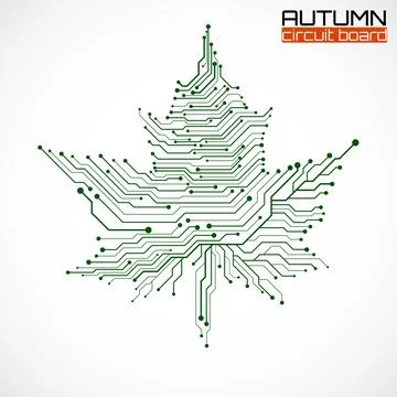 Maple leaf with circuit board, technological style for your design Stock Illustration