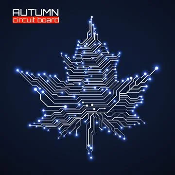 Maple leaf with circuit board, technological style for your design Stock Illustration