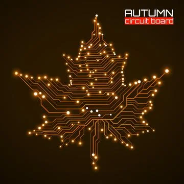Maple leaf with circuit board, technological style for your design Stock Illustration