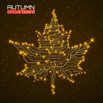 Maple leaf with circuit board, technological style for your design Иллюстрация