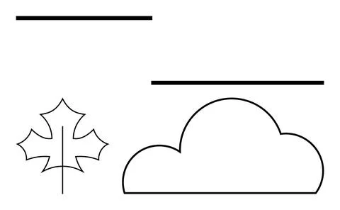 Maple leaf, cloud, and horizontal lines in a simple black outline arrangement Stock Illustration