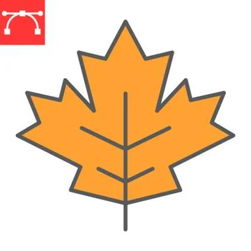 Maple leaf color line icon, thanksgiving and nature, leaf sign vector graphics Stock Illustration