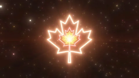 Maple Leaf Fall Autumn Thanksgiving Season Neon Light Tunnel Canada Stock Footage 166547146