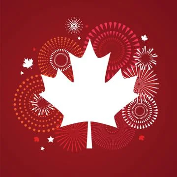 Maple leaf with firework poster for celebrate the national day of Canada. Happy Stock Illustration