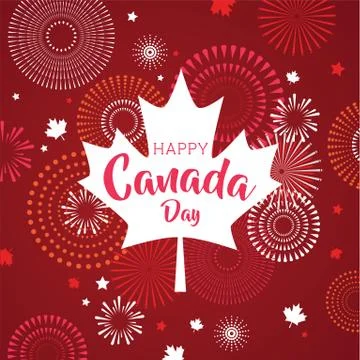 Maple leaf with firework poster for celebrate the national day of Canada. Happy Stock Illustration
