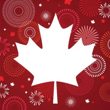 Maple leaf with firework poster for celebrate the national day of Canada. Happy Stock Illustration