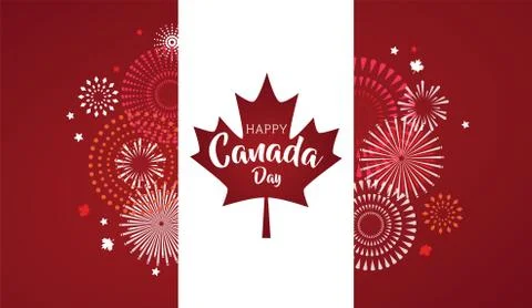 Maple leaf with firework poster for celebrate the national day of Canada. Happy Stock Illustration