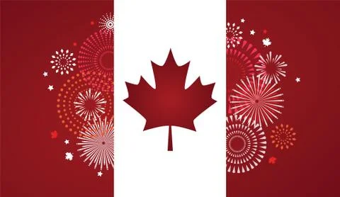 Maple leaf with firework poster for celebrate the national day of Canada. Happy Stock Illustration