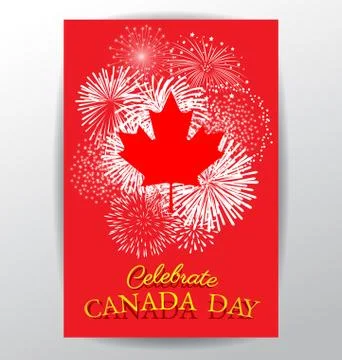 Maple leaf with firework poster for the national day of Canada Illustrazione stock