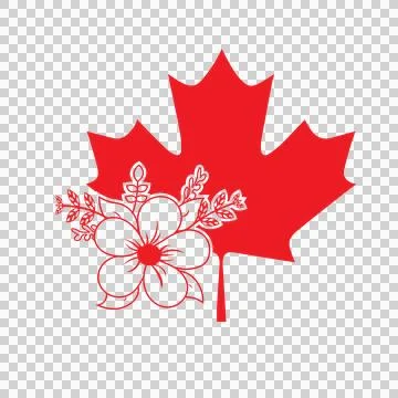 Maple Leaf With Floral Decorative Accent flower leaves stems Stock Illustration