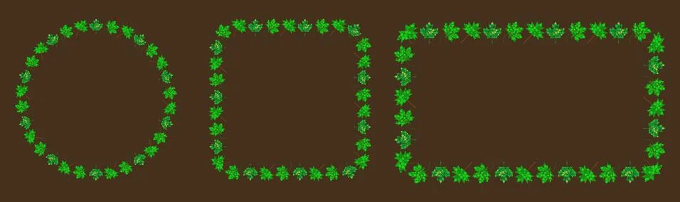 Maple leaf frame set. Green abstract border. Spring leaves made by circles. C Stock Illustration