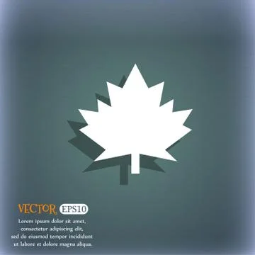 Maple leaf icon. On the blue-green abstract background with shadow and space  Stock Illustration