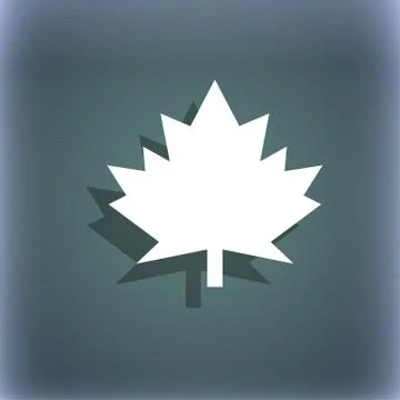 Maple leaf icon. On the blue-green abstract background with shadow and space for Stock Illustration