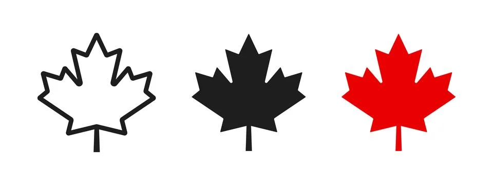Maple leaf icon. Canada flag sign. Red maple leaf silhouette vector illustr.. Stock Illustration