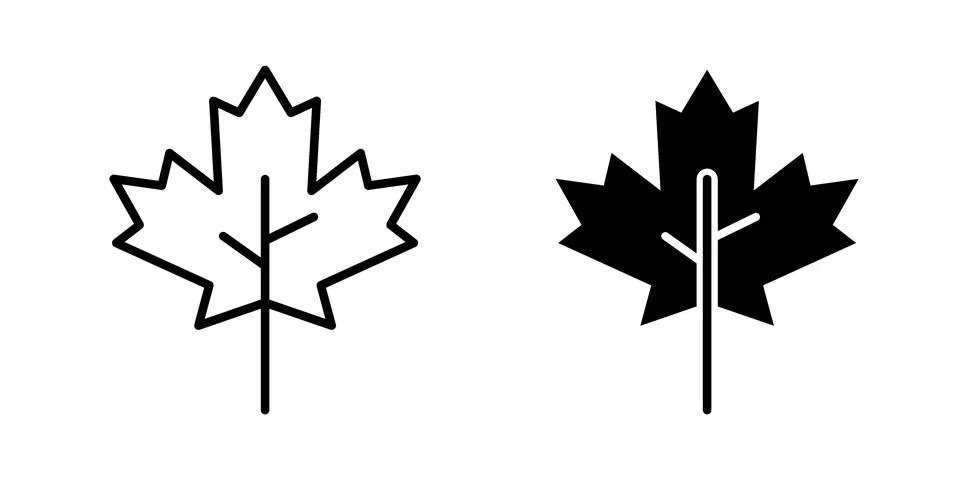 Maple leaf icon drawing lines. Silhouette style vector bundle Stock-Illustration