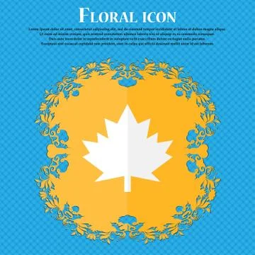 Maple leaf icon. Floral flat design on a blue abstract background with place  Stockillustratie