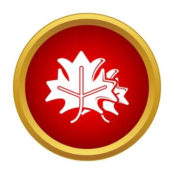 Maple leaf icon on red gold button Stock Illustration