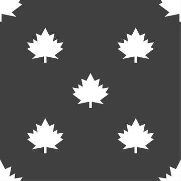 Maple leaf icon. Seamless pattern on a gray background. Illustrazione stock