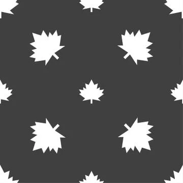 Maple leaf icon. Seamless pattern on a gray background. Stock Illustration