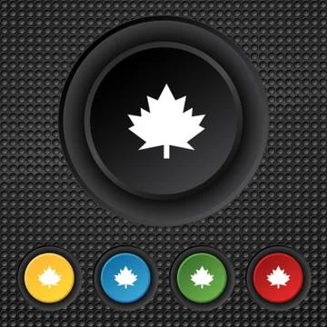 Maple leaf icon. Set colourful buttons. Vector Illustrazione stock