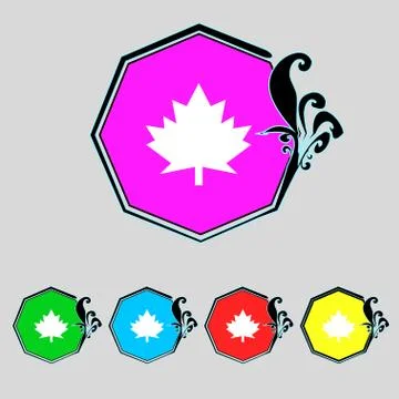 Maple leaf icon. Set colourful buttons. Vector Illustrazione stock