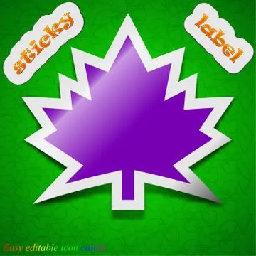 Maple leaf icon sign. Symbol chic colored sticky label on green background. V Stock Illustration