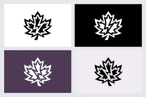 Maple Leaf Lightning Bolt Logo Icon Set Stock Illustration