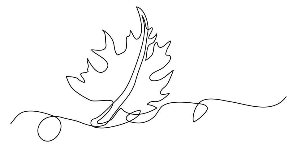 Maple leaf line art. One continuous line drawing abstract leaf isolated vecto Stock Illustration