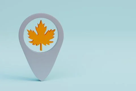 Maple leaf location or geolocation icon, 3d render Stock Illustration