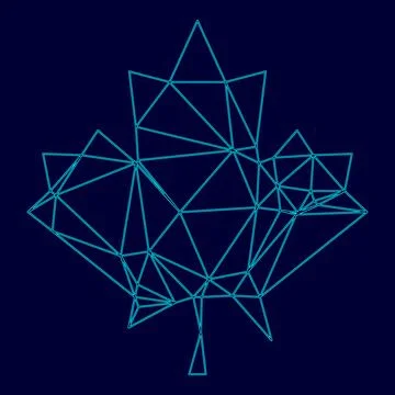 Maple leaf low poly triangulation triangulated polygonal electric cyan blue v Ilustración de archivo
