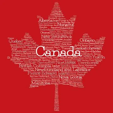 Maple leaf mad of cities and states of Canada in vector format. Can you find Stockillustratie