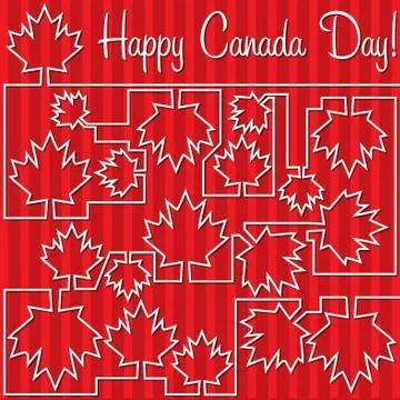 Maple leaf maze 'Happy Canada Day' card in vector format. Illustrazione stock