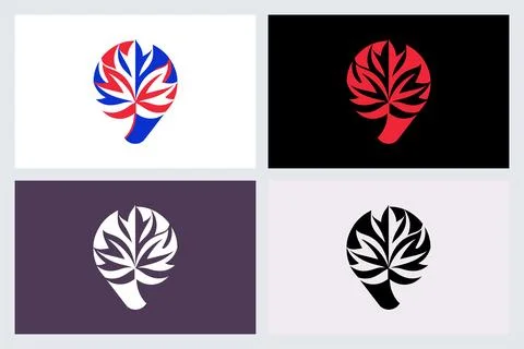 Maple Leaf Number Nine Logo Design Set Stock Illustration