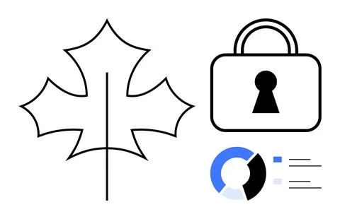 Maple Leaf Outline, Lock Icon, and Pie Chart Segment Highlighting Security .. Stockillustratie
