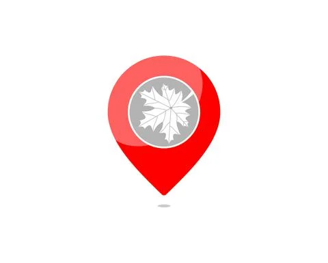 Maple leaf in the point location logo Illustrazione stock