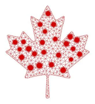 Maple Leaf Polygonal Mesh Icon with Covid Elements Illustrazione stock