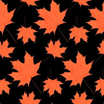 Maple leaf print autumn seamless pattern orange maple leaf on dark background Stockillustratie