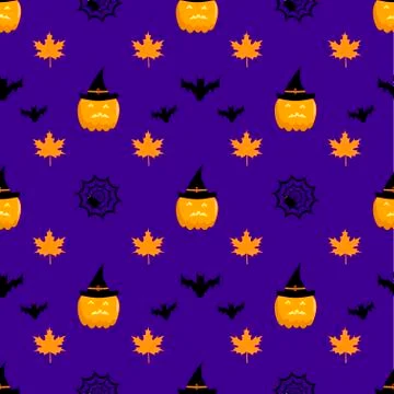 Maple leaf pumpkin halloween seamless  pattern Illustrazione stock