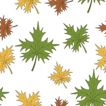 Maple leaf. Repeating vector pattern. Part of tree with veins. Cartoon style. Stock Illustration
