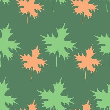 Maple leaf. Repeating vector pattern. Flat style. Green background. Stock Illustration