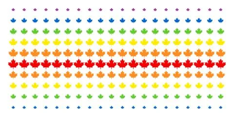Maple Leaf Shape Halftone Spectrum Grid Stock Illustration