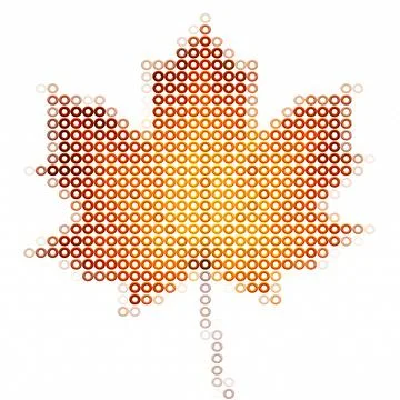 Maple leaf shape made of colorful pixels, isolated on white background Stock Illustration