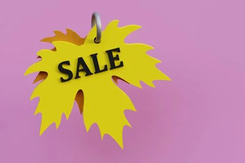Maple leaf shaped label or keychain with text - sale, 3d render Stock Illustration