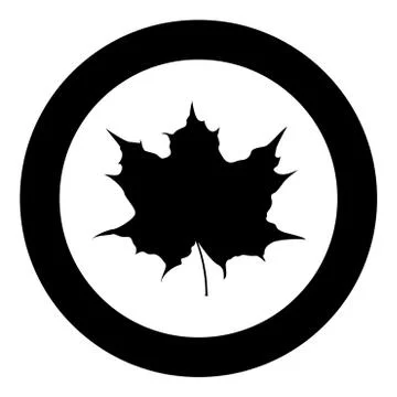 Maple leaf silhouette icon black color illustration in circle round Stock Illustration