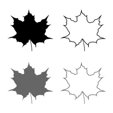 Maple leaf silhouette icon set grey black color illustration outline flat sty Stock Illustration